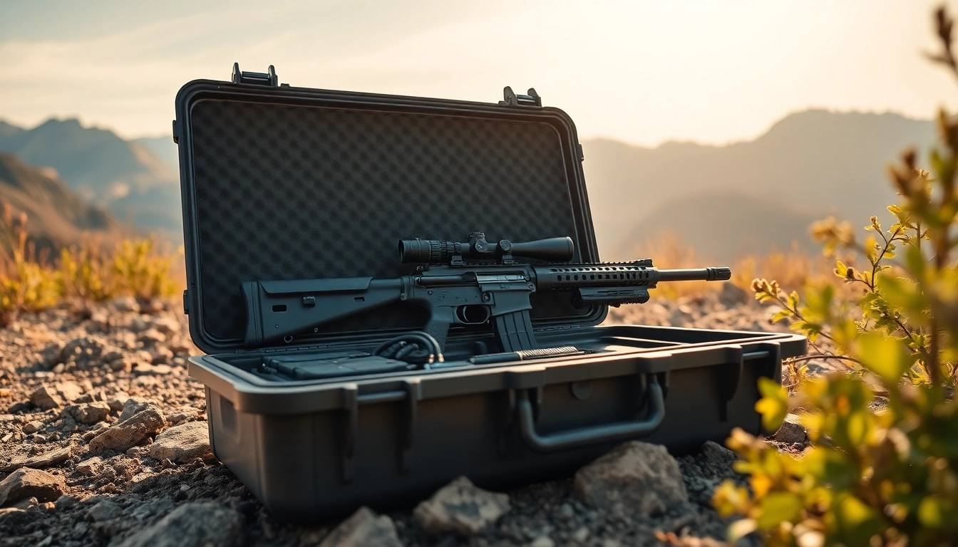 Engage with a pelican rifle case in the great outdoors, showcasing its protective features and readiness for adventure.