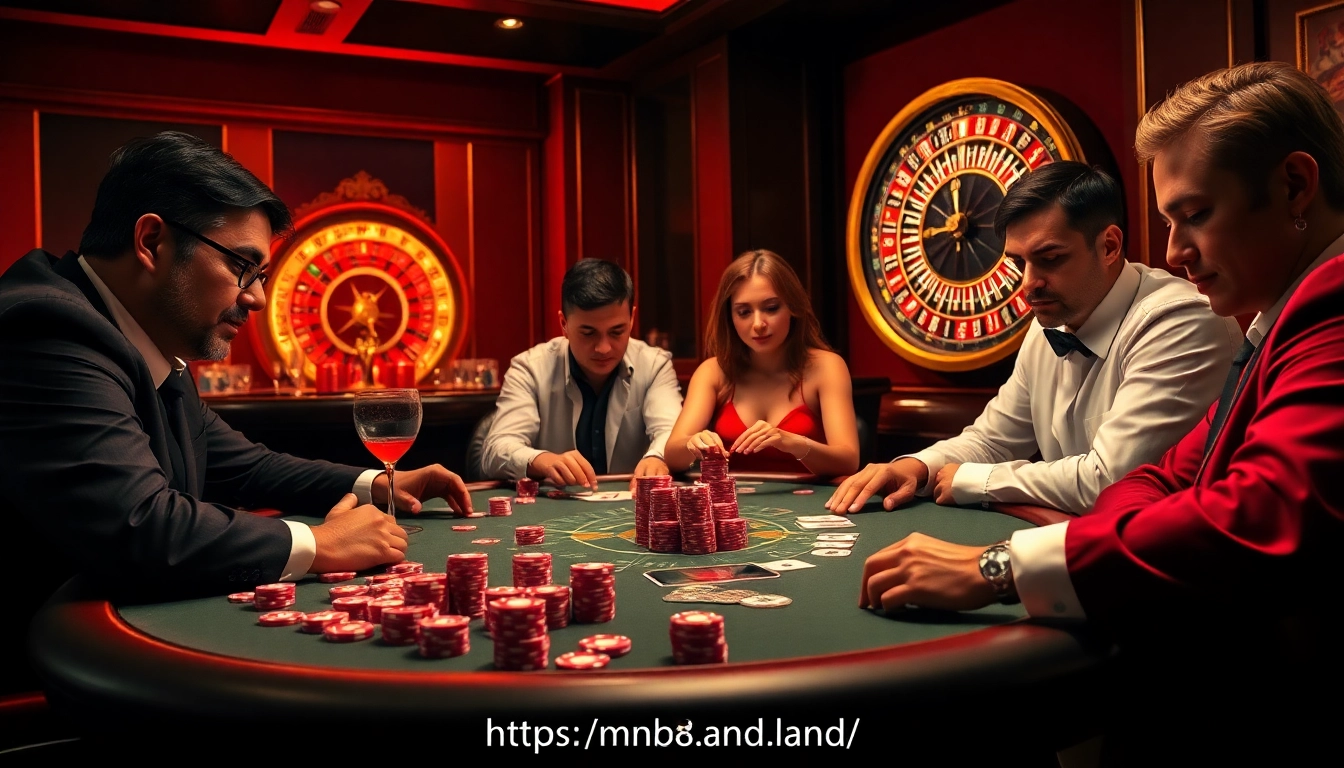 Experience the thrill of high-stakes poker at https://mm88.land/ with intense players, vibrant chips, and a roulette wheel.