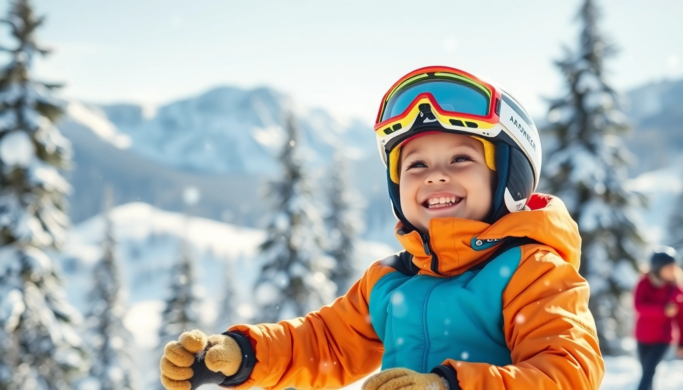 Child enjoying seasonal ski rentals for kids New Hampshire amidst scenic snowy mountains.