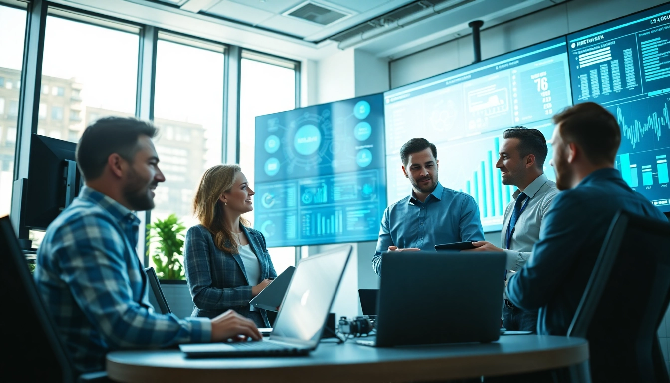 Find managed IT services near me with a collaborative IT team working in a modern office.