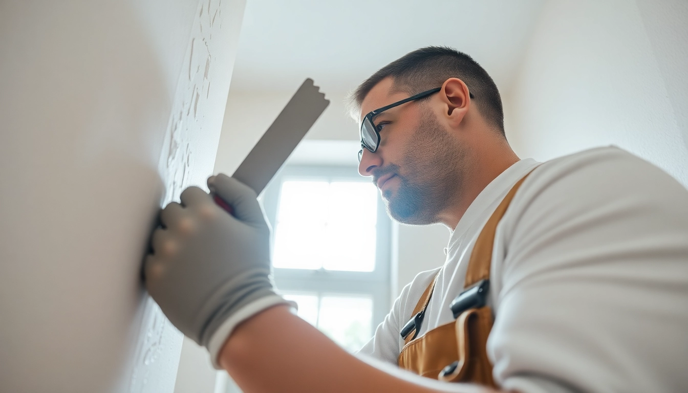 Drywall repair in progress by a professional handyman, showcasing techniques and tools.