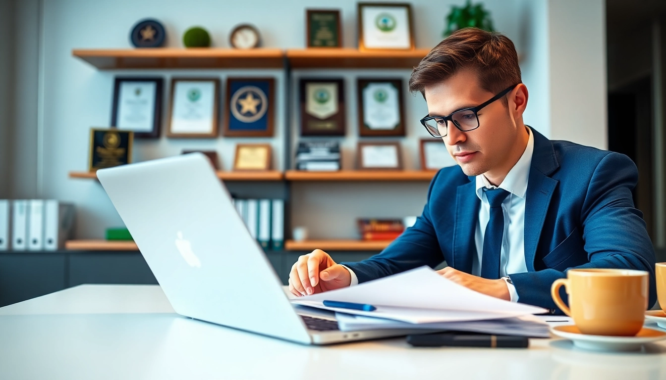 Consultant examining registration and certification in Federal databases for federal contracts, showcasing a professional setting.