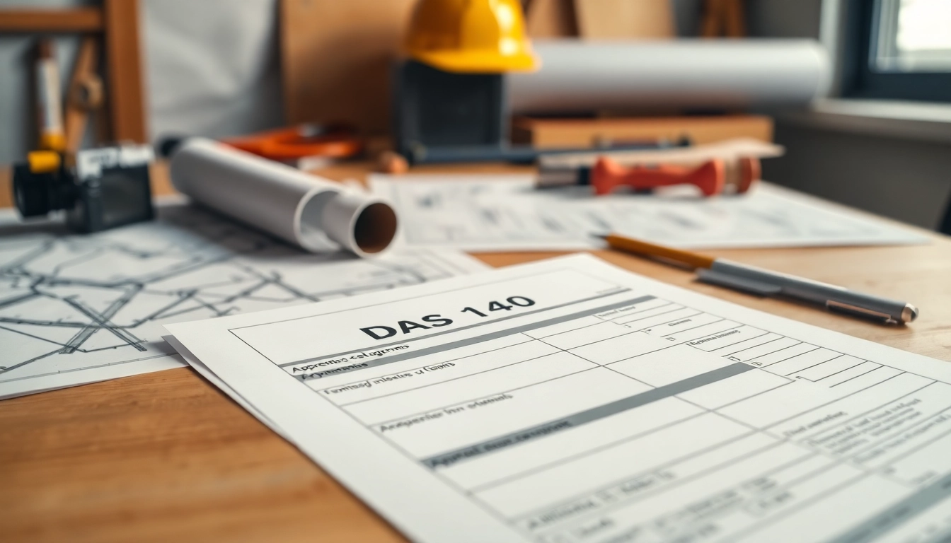 DAS 140 form displayed prominently on a contractor's desk, emphasizing its significance in project compliance.