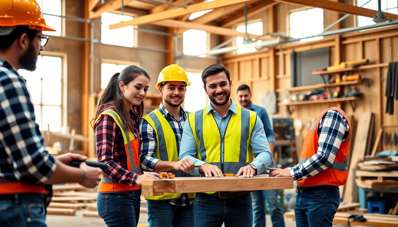 Students practicing hands-on skills at construction trade schools in texas setting with tools and guidance.