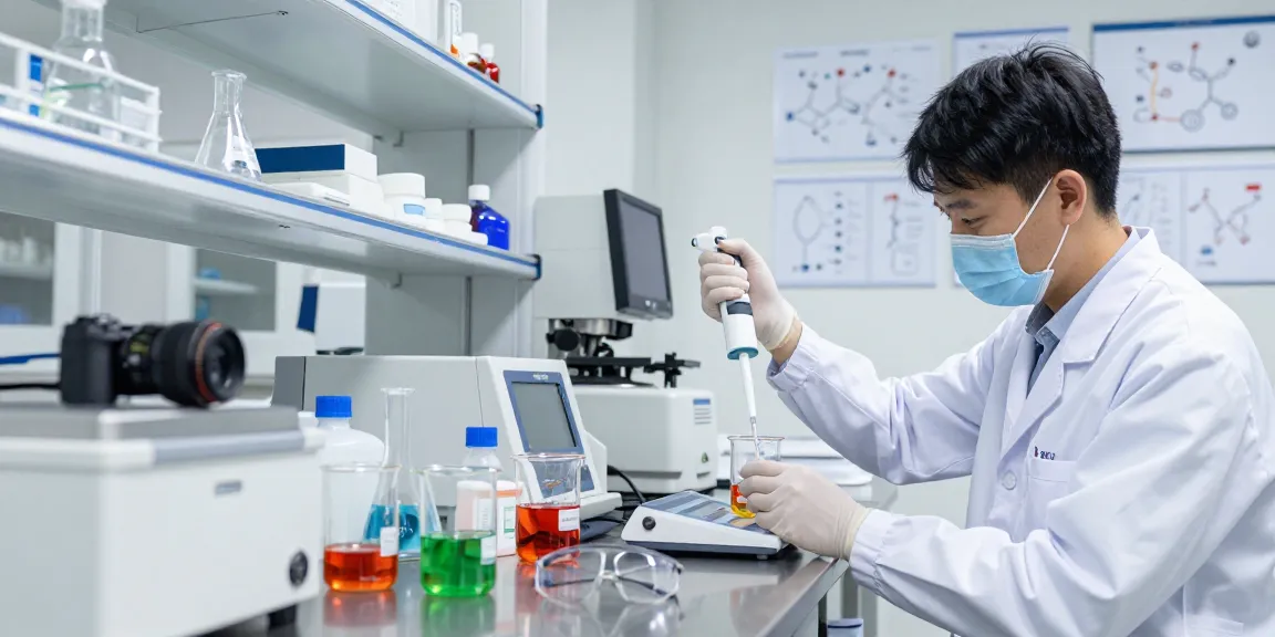 Laboratory technician measuring chemicals as a chemical reagent supplier in a modern lab setting.