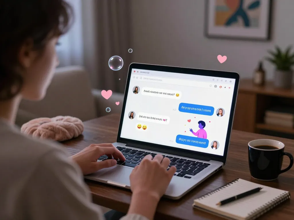 Engaging in an AI chat porn experience with vibrant interface in a cozy environment.