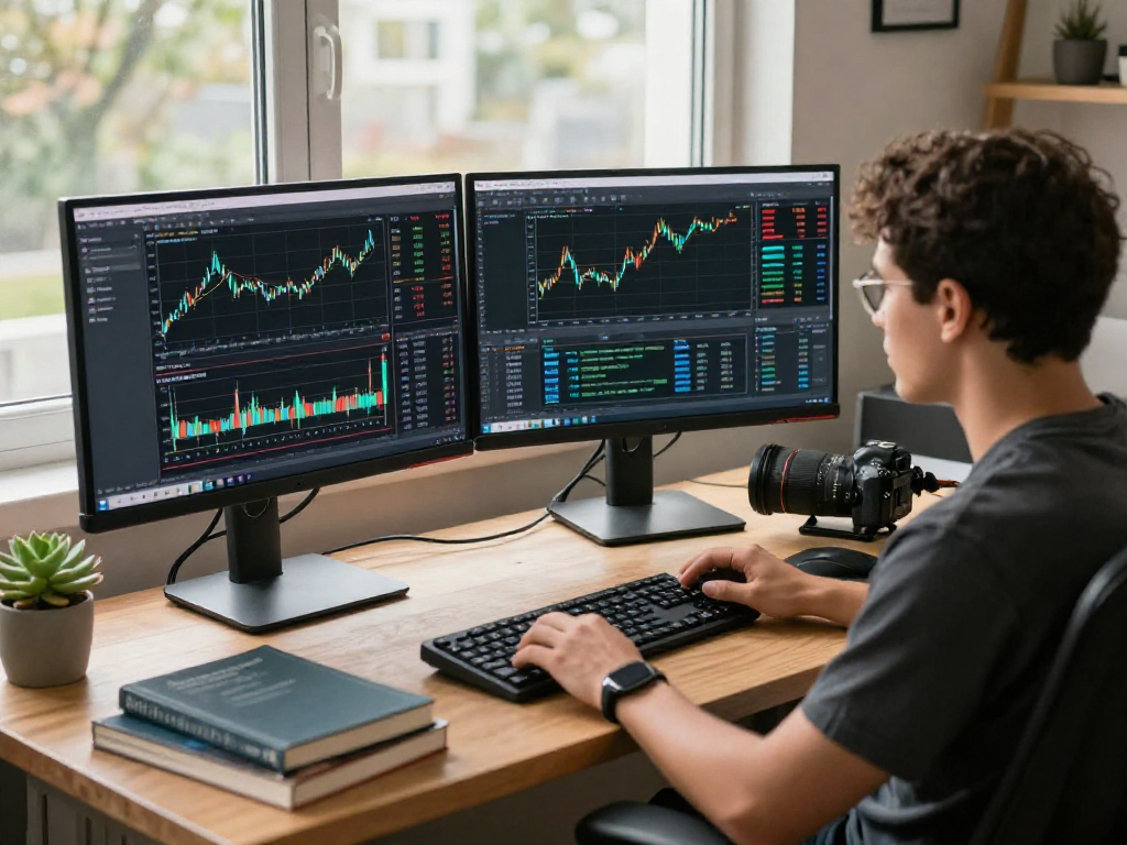 Algorithmic gold trading API utilized in a modern trading setup displaying real-time data and analytics.