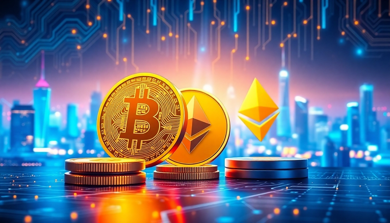 Highlighting crypto symbols against a vibrant digital backdrop, showcasing the dynamic cryptocurrency landscape.