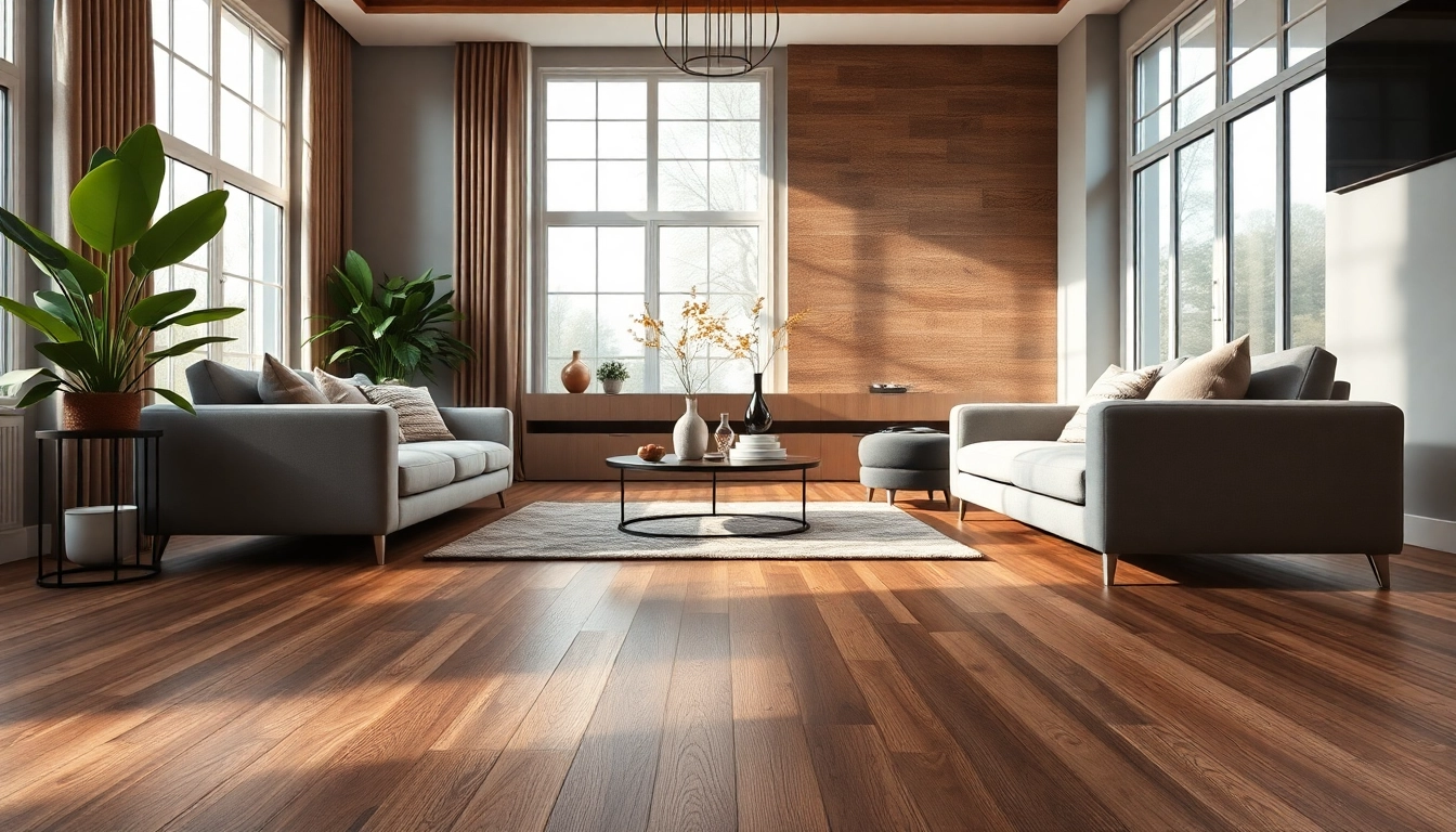 Lvp flooring elegantly enhances a modern living room's aesthetic with natural light and cozy decor elements.