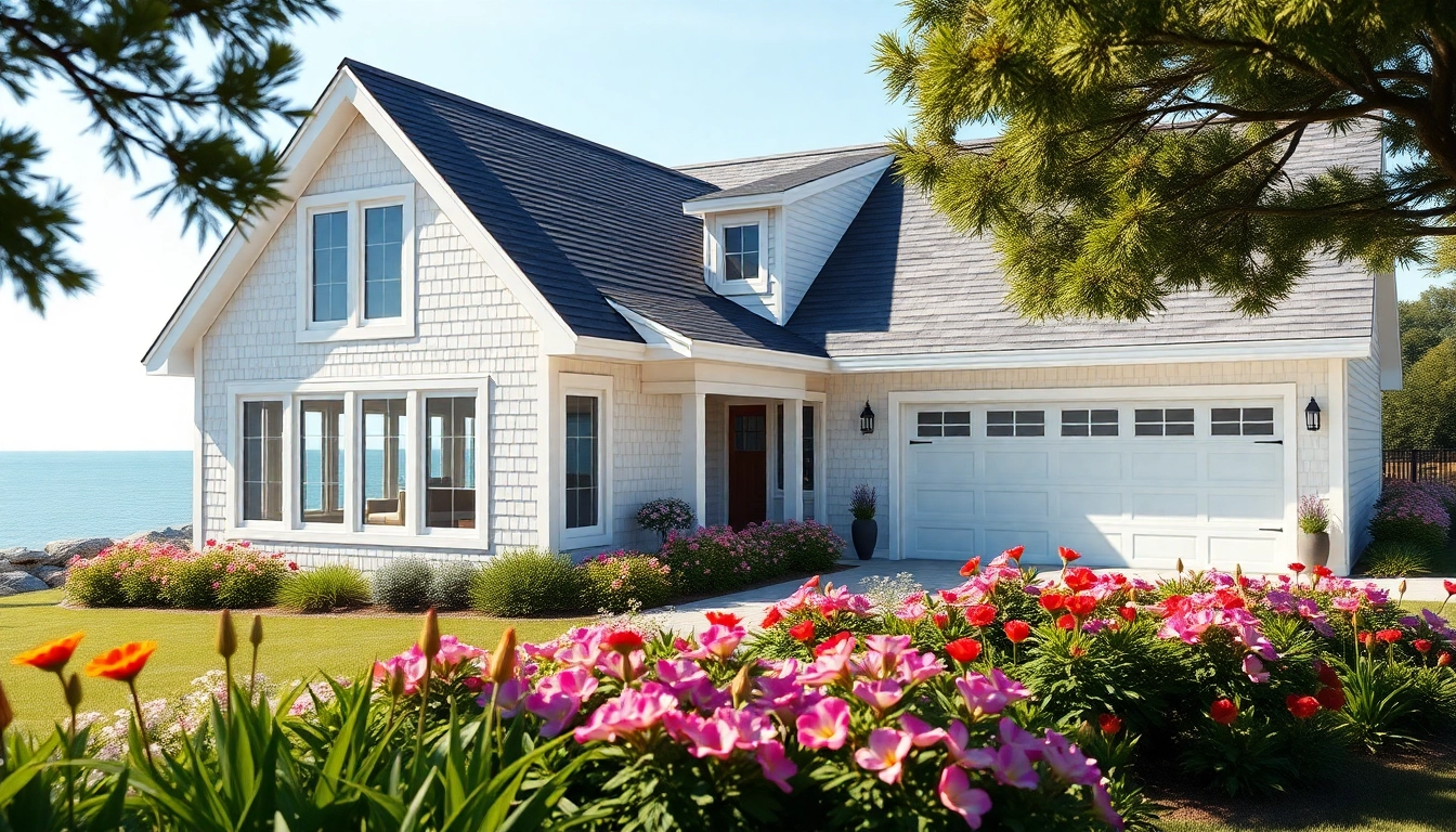 Stunning exterior of a cape cod home with an attached garage, featuring modern design elements.