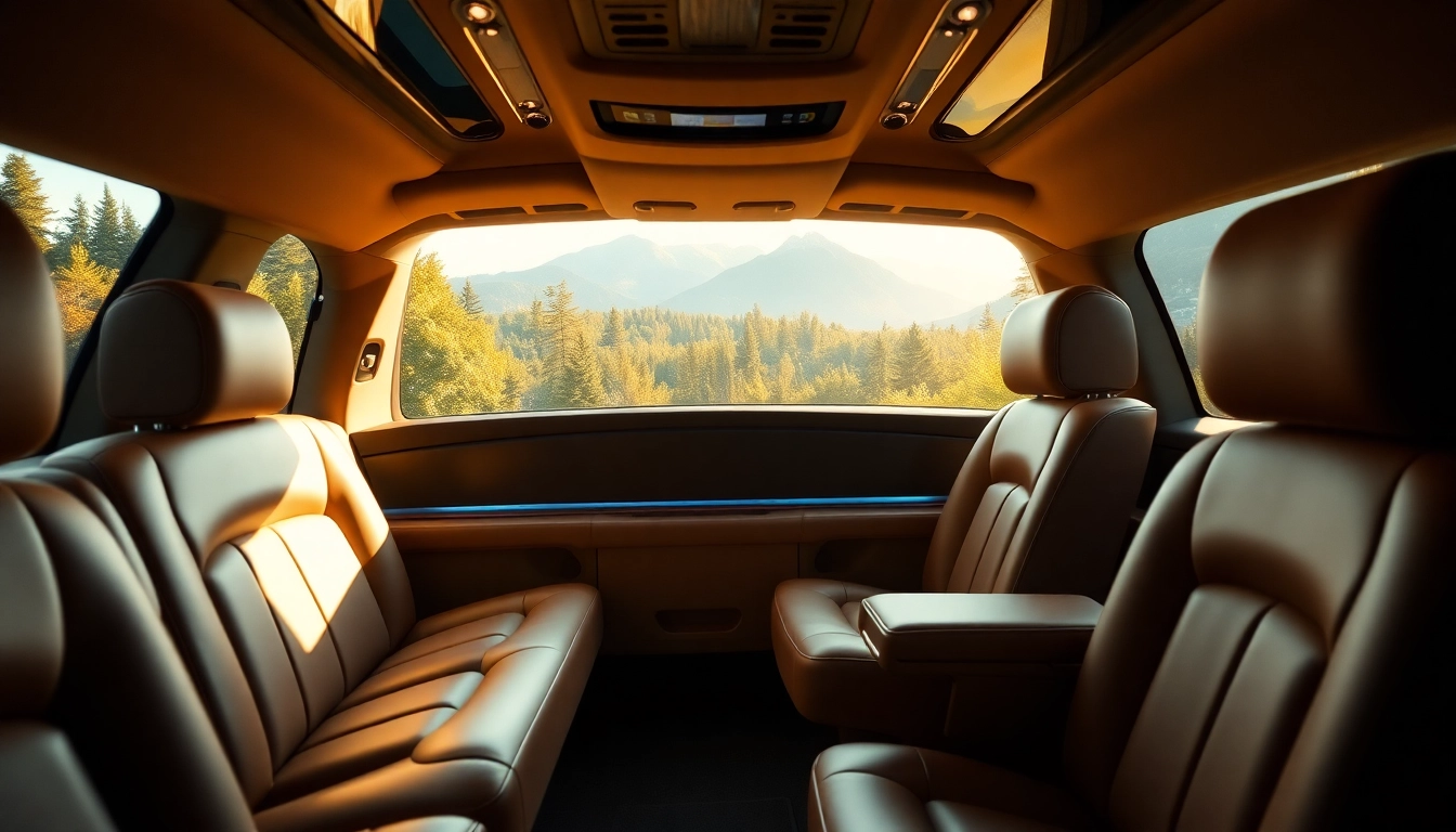 A luxurious vancouver to seattle limo interior with plush seating and scenic views.