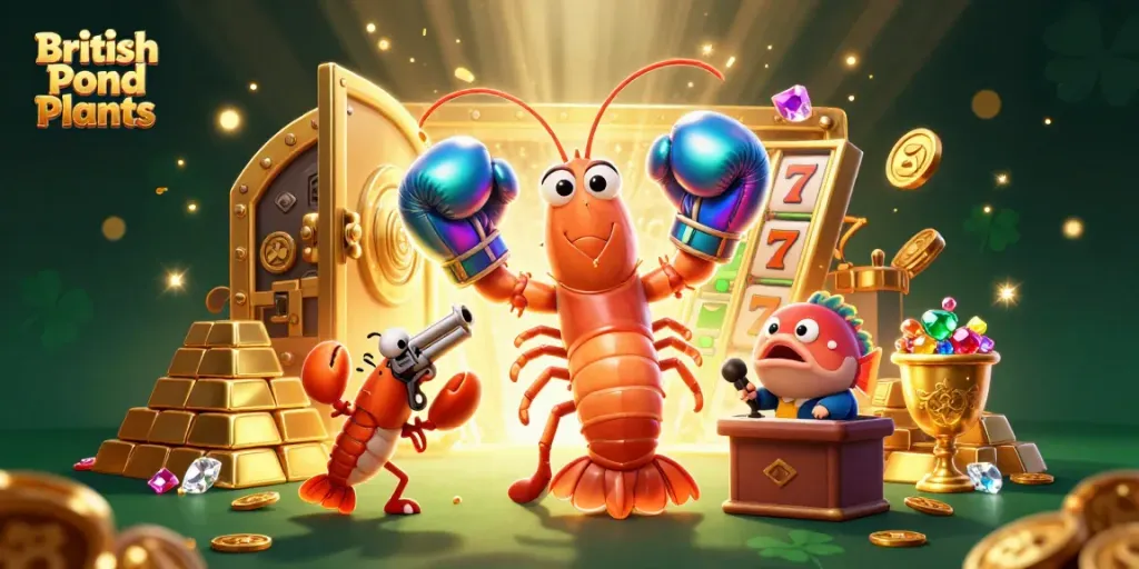 Engage in betting with exciting slot adventures featuring British Pond Plants in a dynamic casino illustration.