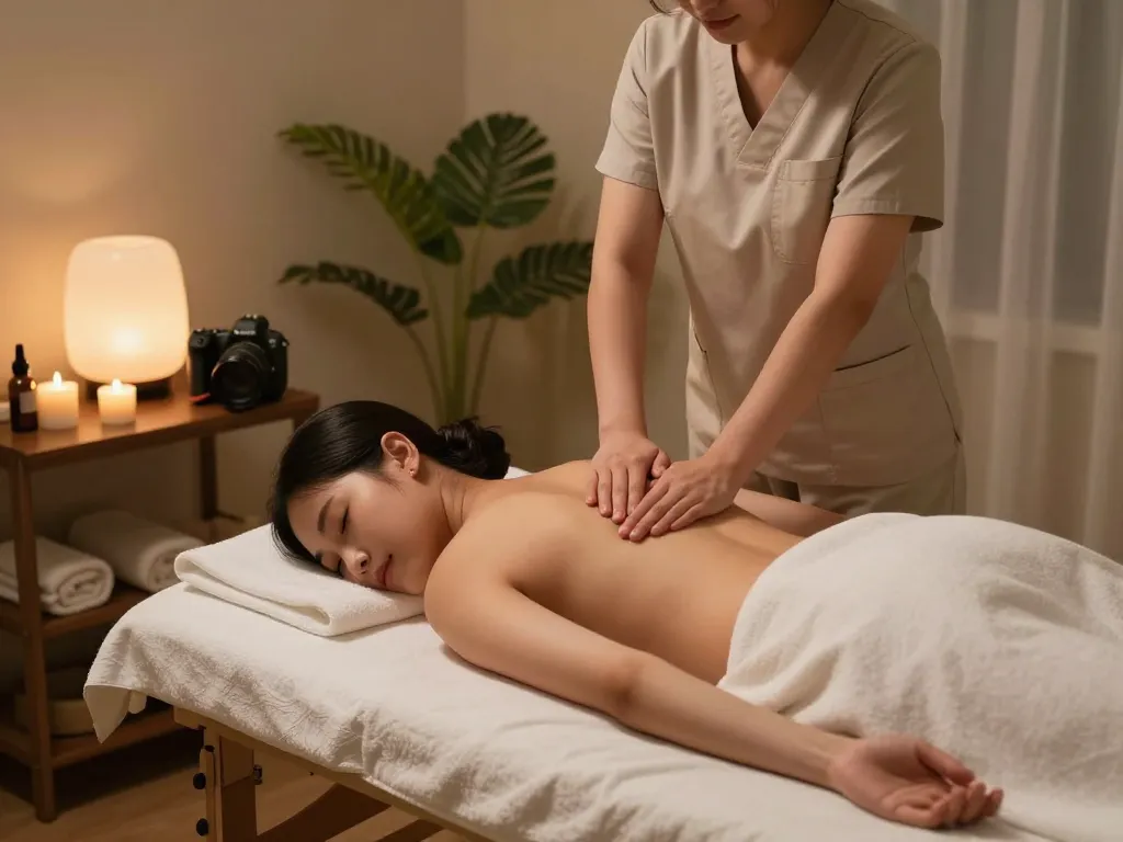 Inviting 인계동마사지 therapy session with soothing decor, skilled therapist engaged in massage.