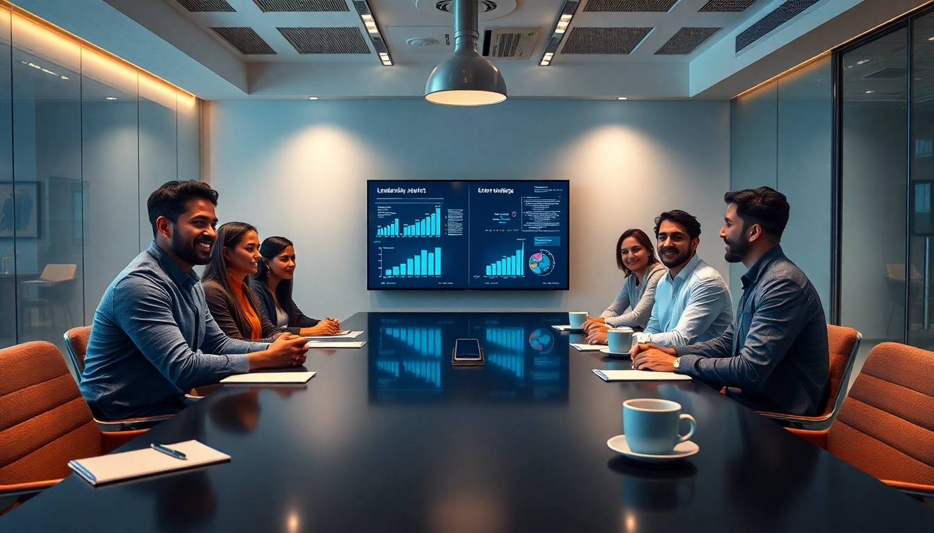 Professional team at https://scionexecutivesearch.com/ discussing nonprofit leadership strategies in an inviting office.
