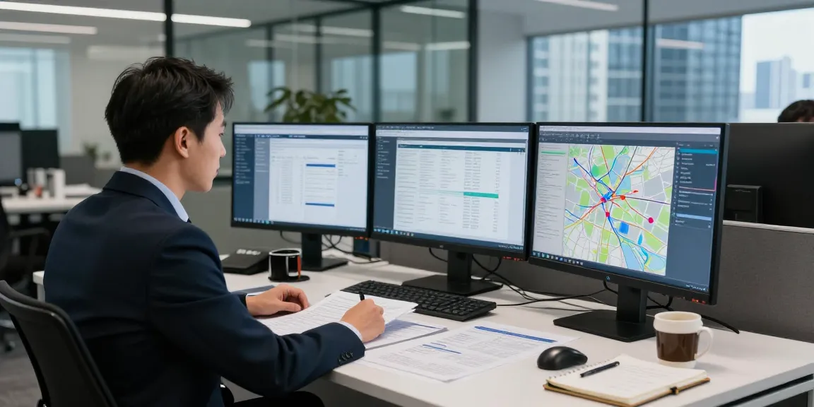 Financial crime intelligence analysis in a modern office with accountants examining data and charts.