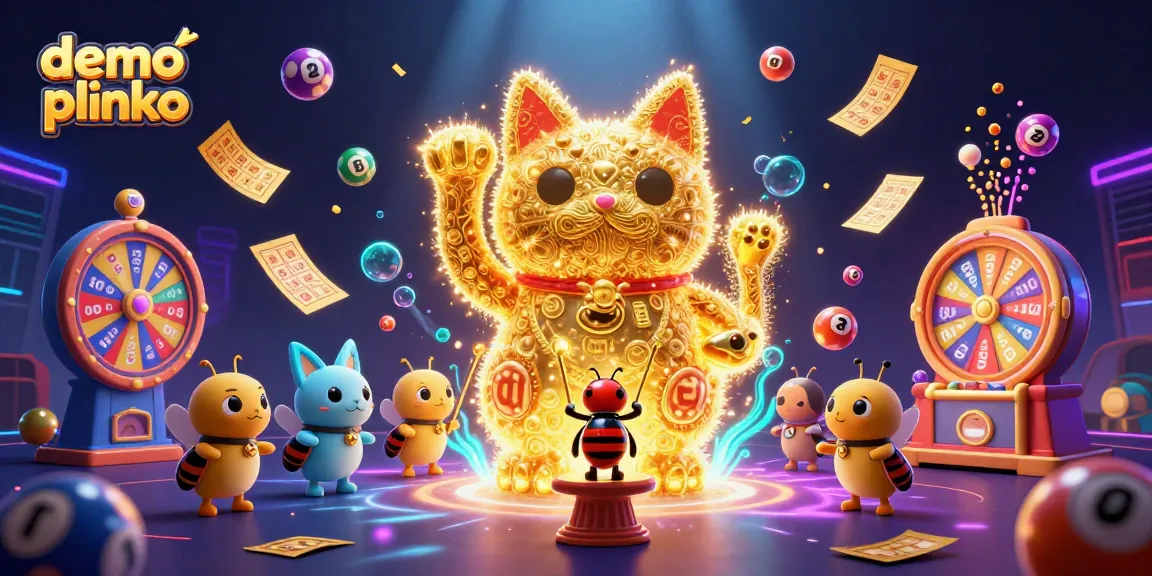 Experience demo plinko excitement with vibrant visuals, lucky symbols, and animated lottery elements.