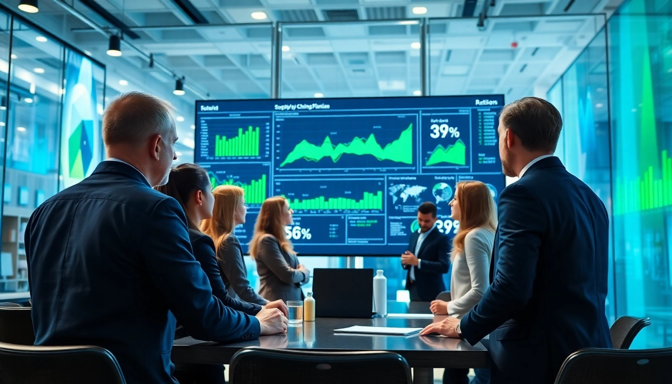 AI in supply chain planning demonstrated through professional team analysis in a modern setting.