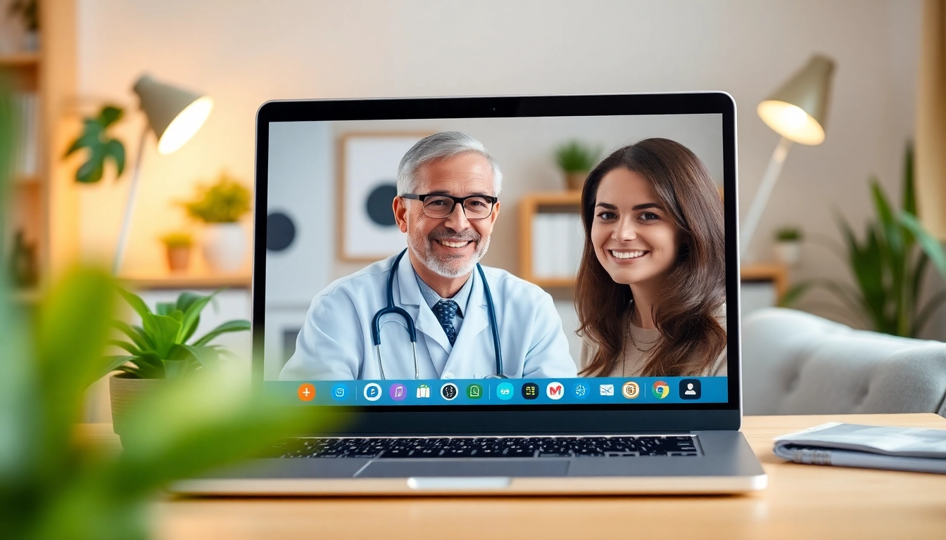 Engaging in a low cost telemedicine consultation via video call in a cozy office.