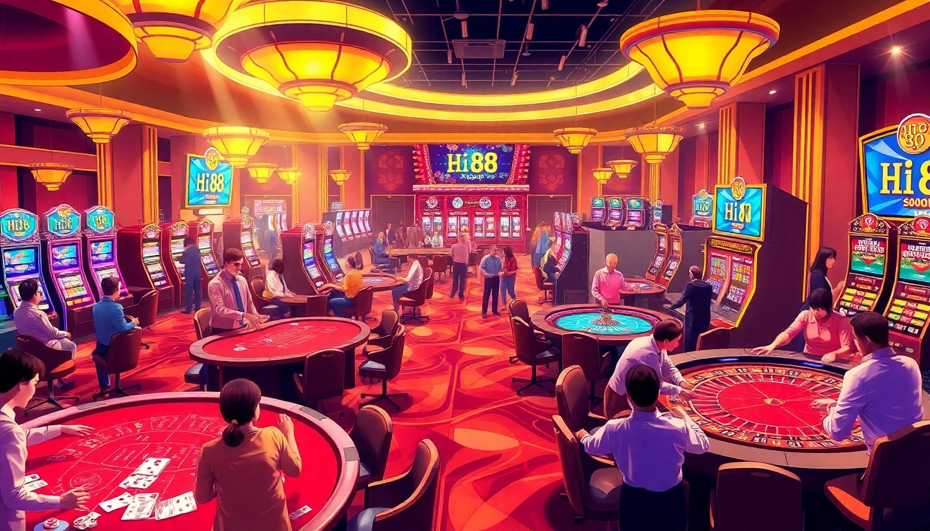 Players enjoying the Hi 88 atmosphere at vibrant casino tables with active gameplay.