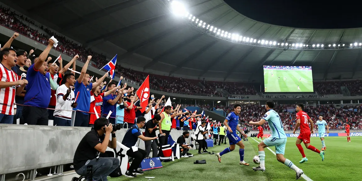 Exciting live koora match with fans cheering in a vibrant stadium atmosphere.