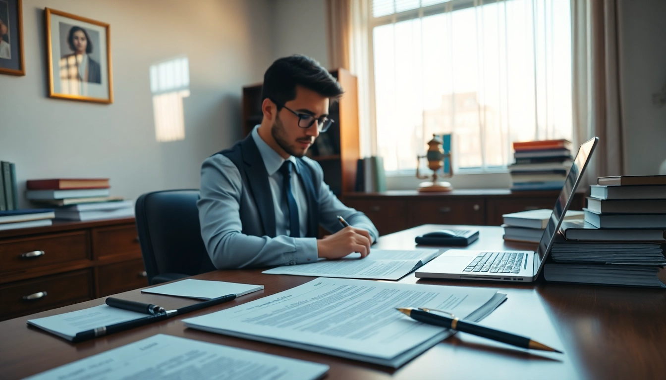 Professional setup of a traduttore giurato working diligently in an office.