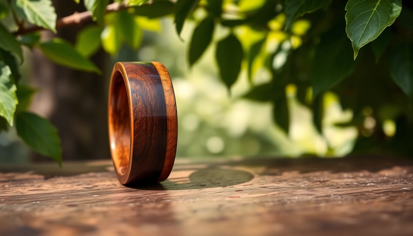 Showcasing Whiskey Barrel Wedding Bands with rustic charm, crafted from genuine wood.