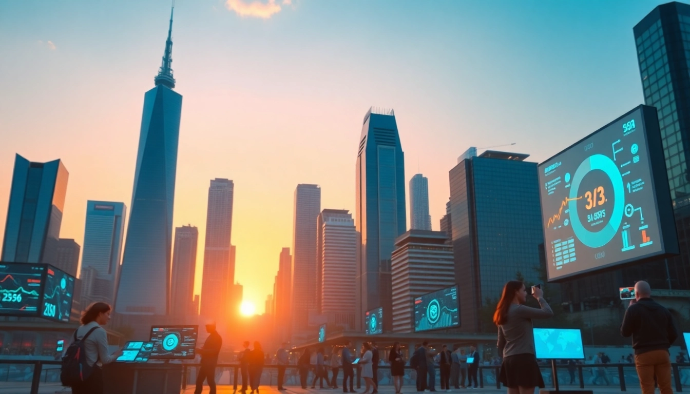Engaging with Technology through futuristic devices in a bustling urban setting