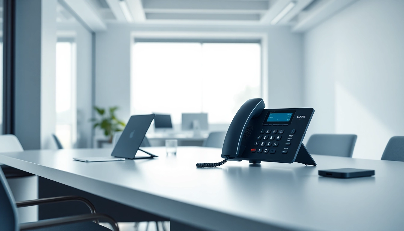 Showcasing a cloud business phone system in a modern office setting, promoting efficient communication.