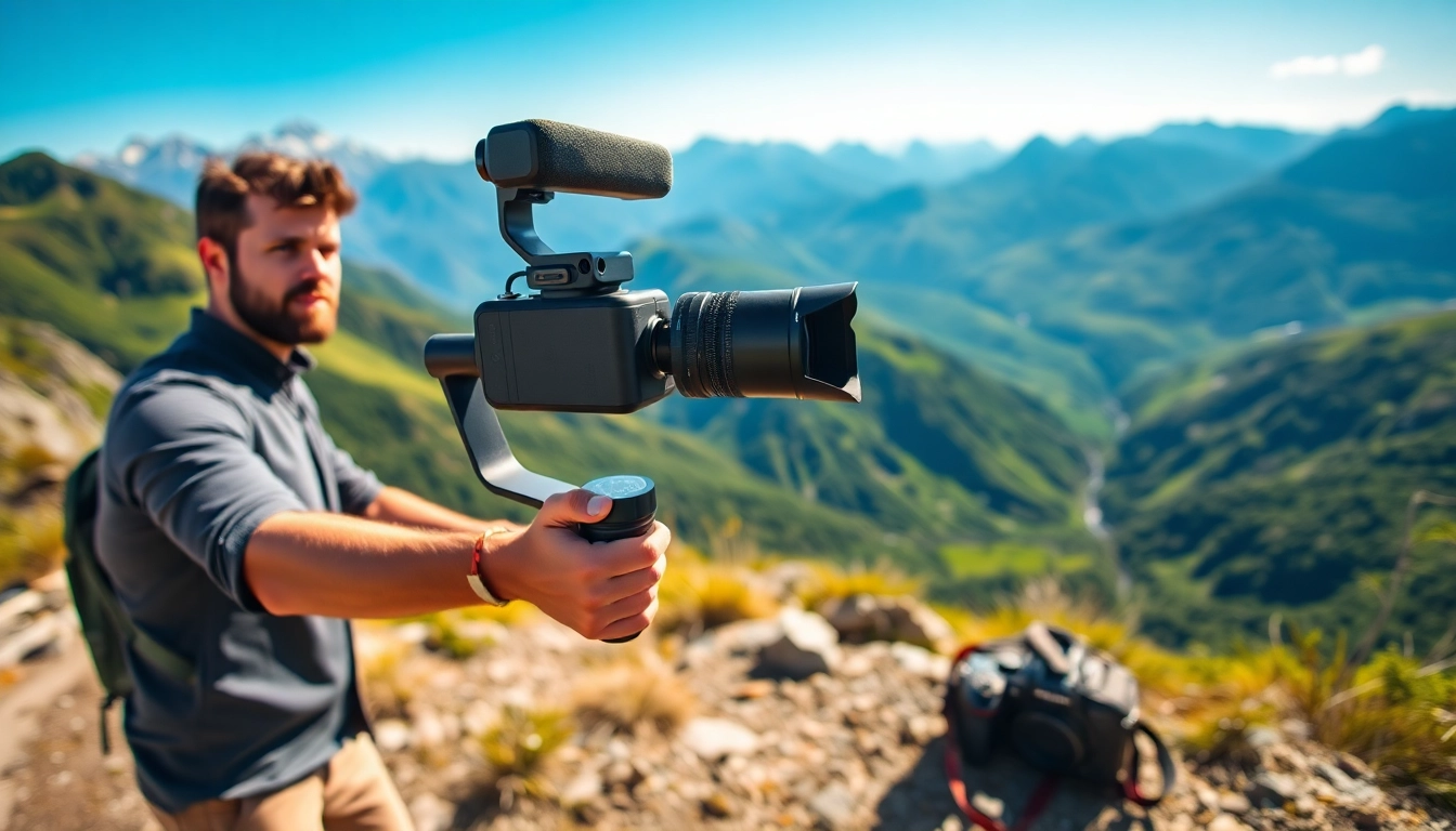Photographer using insta360 antigravity a1 stabilizer to capture stunning outdoor views.