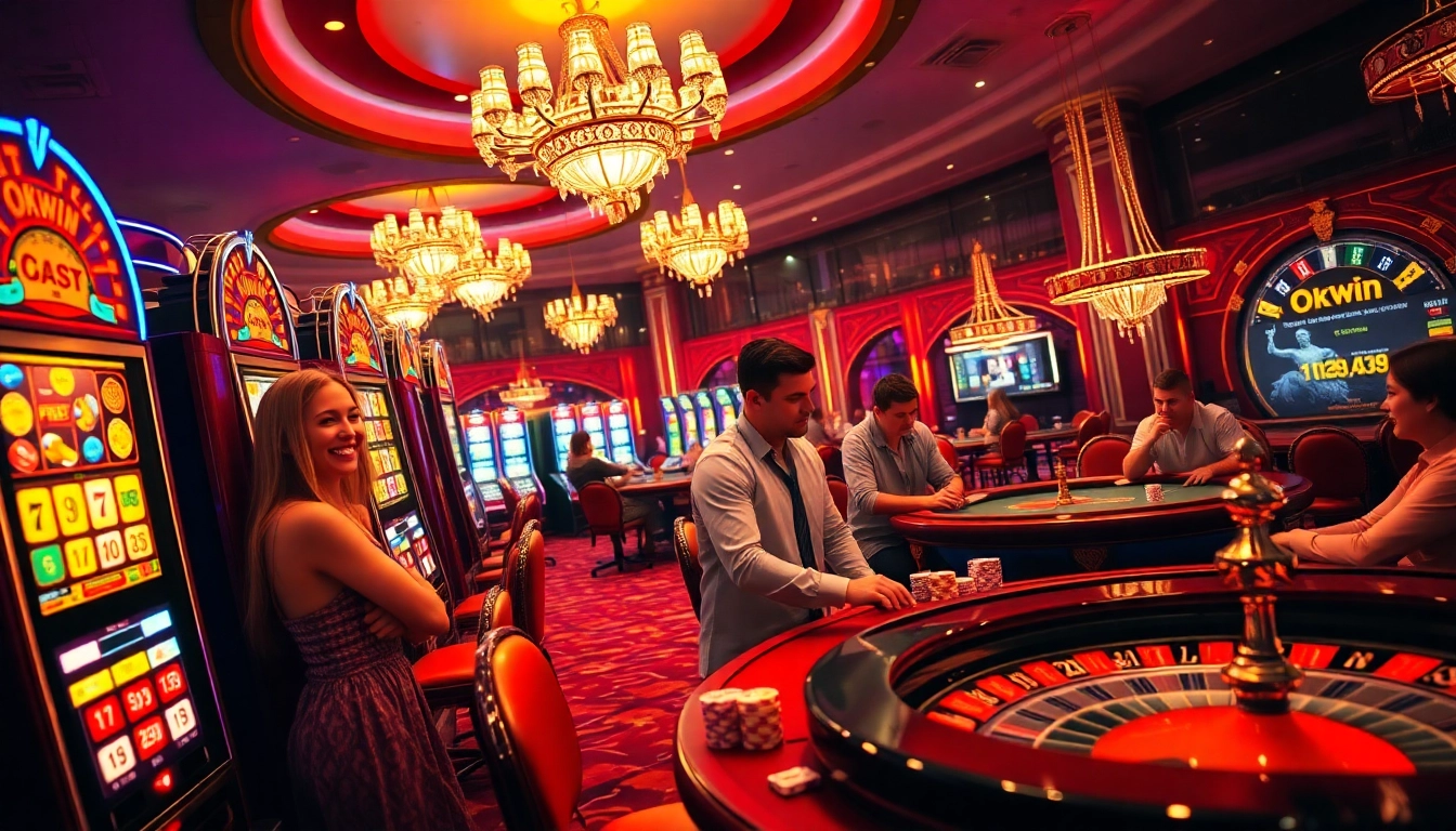 Experience thrilling gameplay at Okwin casino with vibrant slot machines and poker tables.