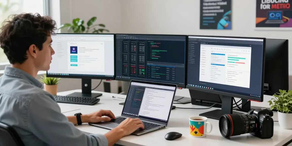 Web hosting Mexico: IT specialist managing server analytics in a bright tech workspace.