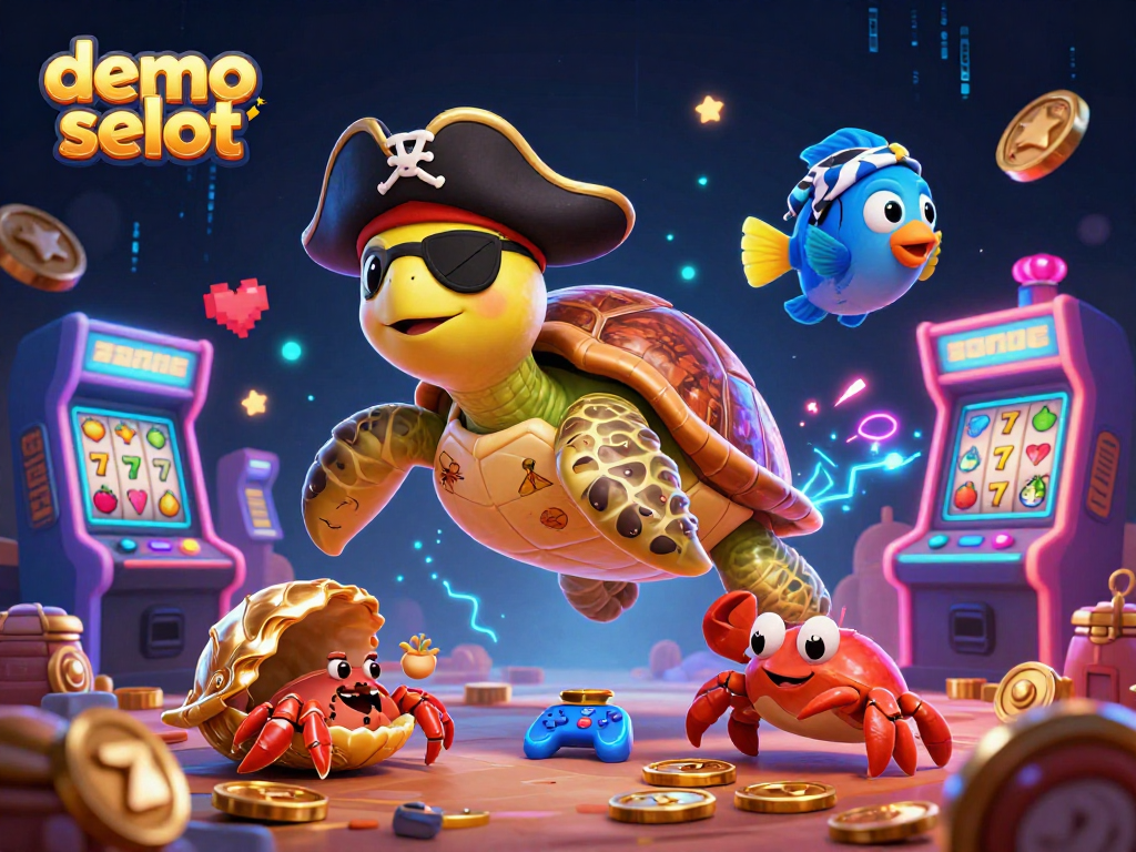 Experience thrilling wins with demo selot in this vibrant, energetic casino scene featuring colorful characters and slot elements.