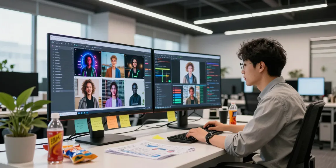 Detect AI image moderation dashboard in a modern workspace showcasing flagged content analytics.