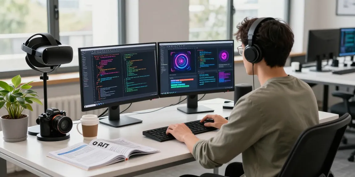 Developer engaging with spicy AI applications in a modern tech workspace, showcasing coding environment and innovative designs.