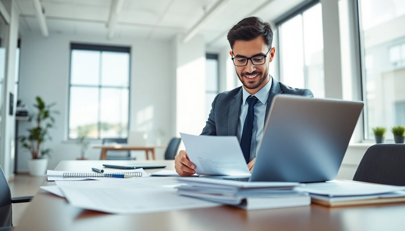 Businessperson in a modern office working on an LLC startup.