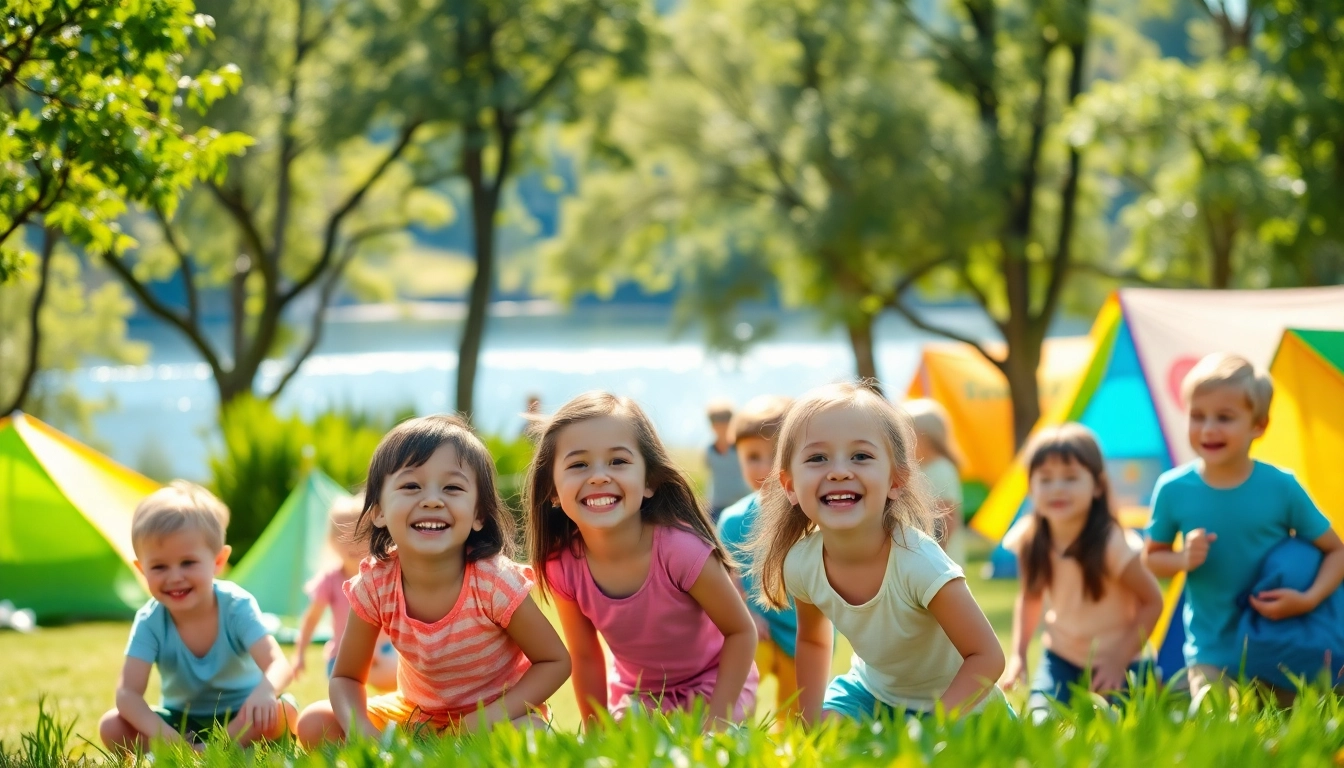 Kids enjoying various activities at a summer youth camp with vibrant surroundings.