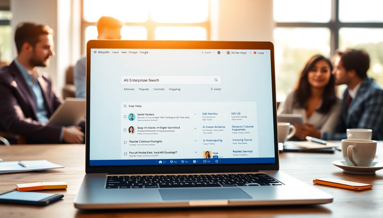 Elevate ai enterprise search with a collaborative digital workspace highlighting teamwork.