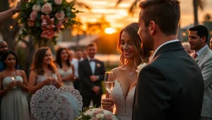 Beautiful couple exchanging vows at a sunset wedding, highlighting tampa wedding photography.