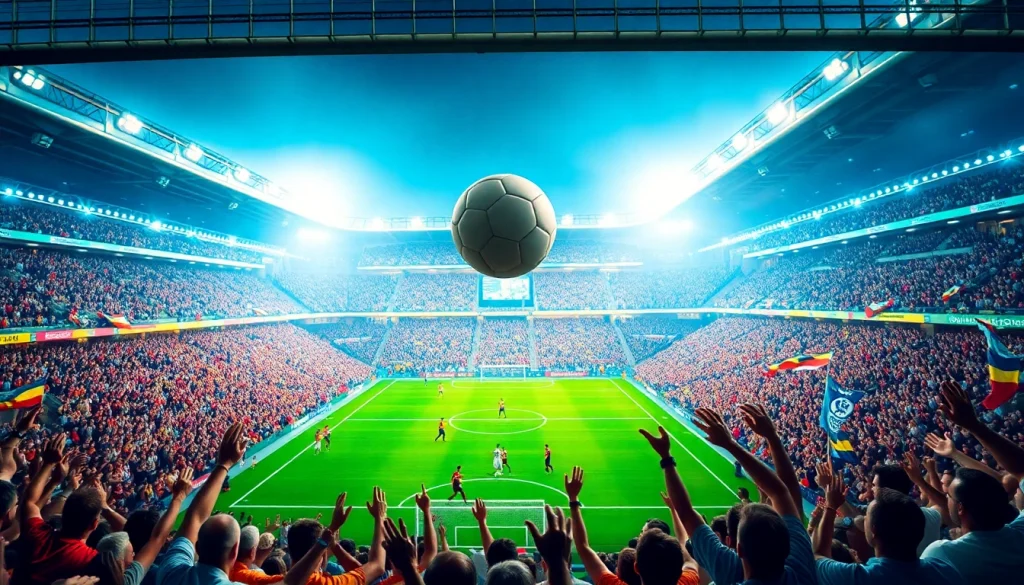 كورة لايف: جمهور متحمس يشجع فريقه في مباراة كرة قدم حماسية.