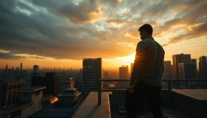 Engaging scene from a Clean action thriller showing a protagonist in a tense urban confrontation.