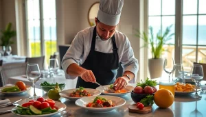 St Martin Private Chef crafting a gourmet dish in a luxurious villa with fresh ingredients.
