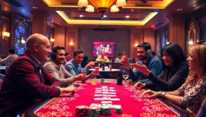 Experience the excitement of Ok Rummy as players strategize and enjoy their game at a lively table filled with cards.