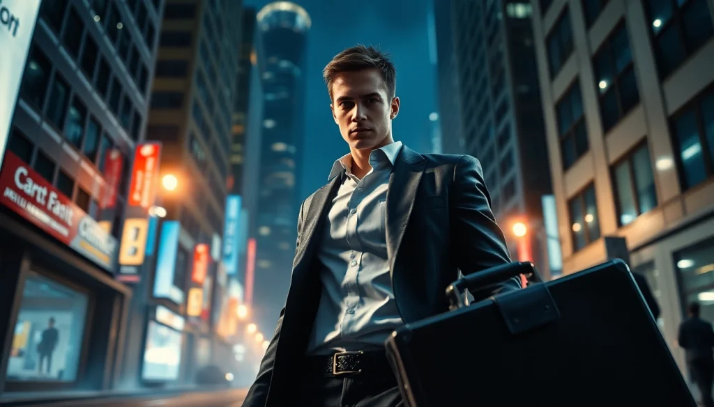 Heroic protagonist in clean action thriller setting, embodying suspense and determination.