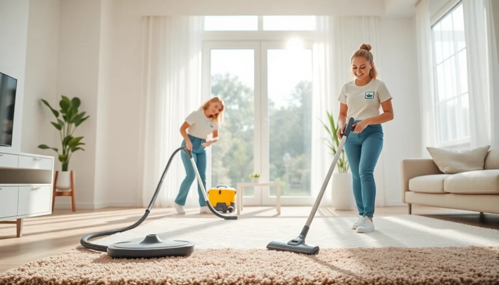 Enhance your space with a Cleaning Service displayed through a team professionally tidying a stylish home.