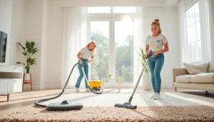 Enhance your space with a Cleaning Service displayed through a team professionally tidying a stylish home.