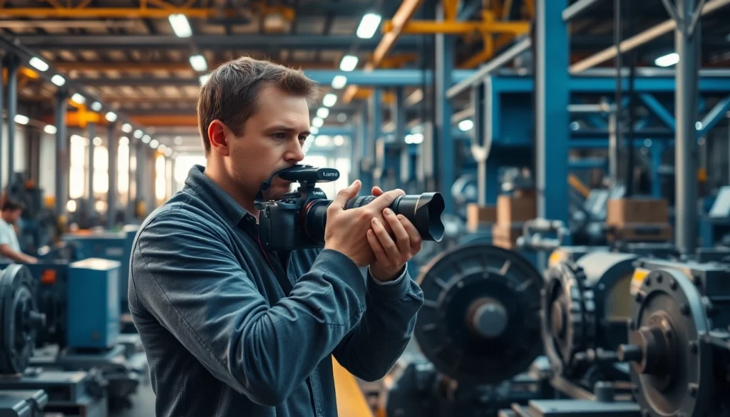 Professional industrial photographer capturing intricate production processes