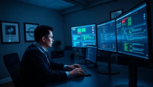 Managed Cybersecurity Tampa analyst monitoring cybersecurity threats in a high-tech office