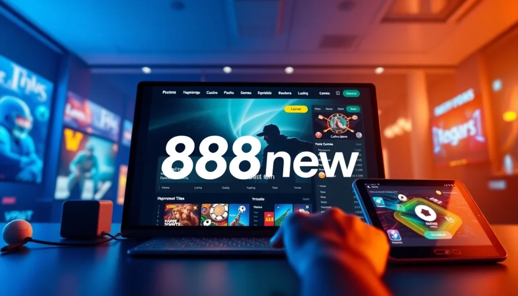 Interactive gaming experience on the 888new platform, showcasing sports betting and casino options.