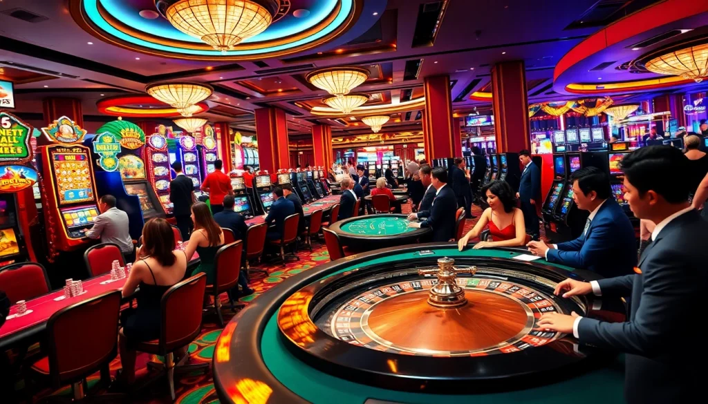 Casino gaming scene featuring KJC brand elements, showcasing vibrant tables and exciting players.