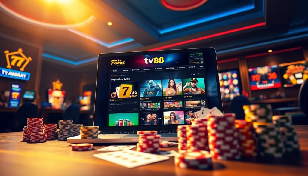 Experience the excitement of online gaming with TV88, showcasing a professional casino interface and vibrant games.